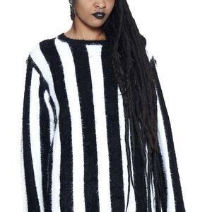 Killstar Stripe Me Down Black and White Striped Sweater